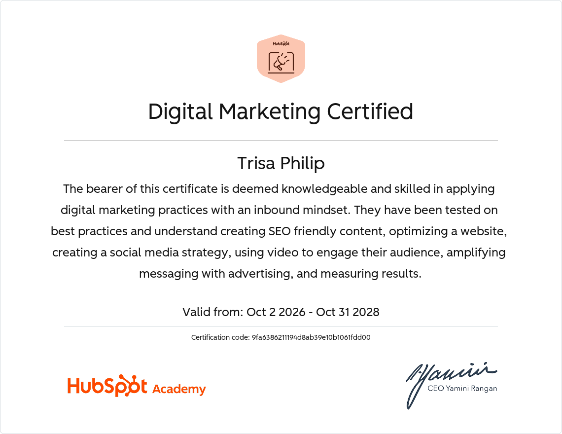 HubSpot Digital Marketing certificate